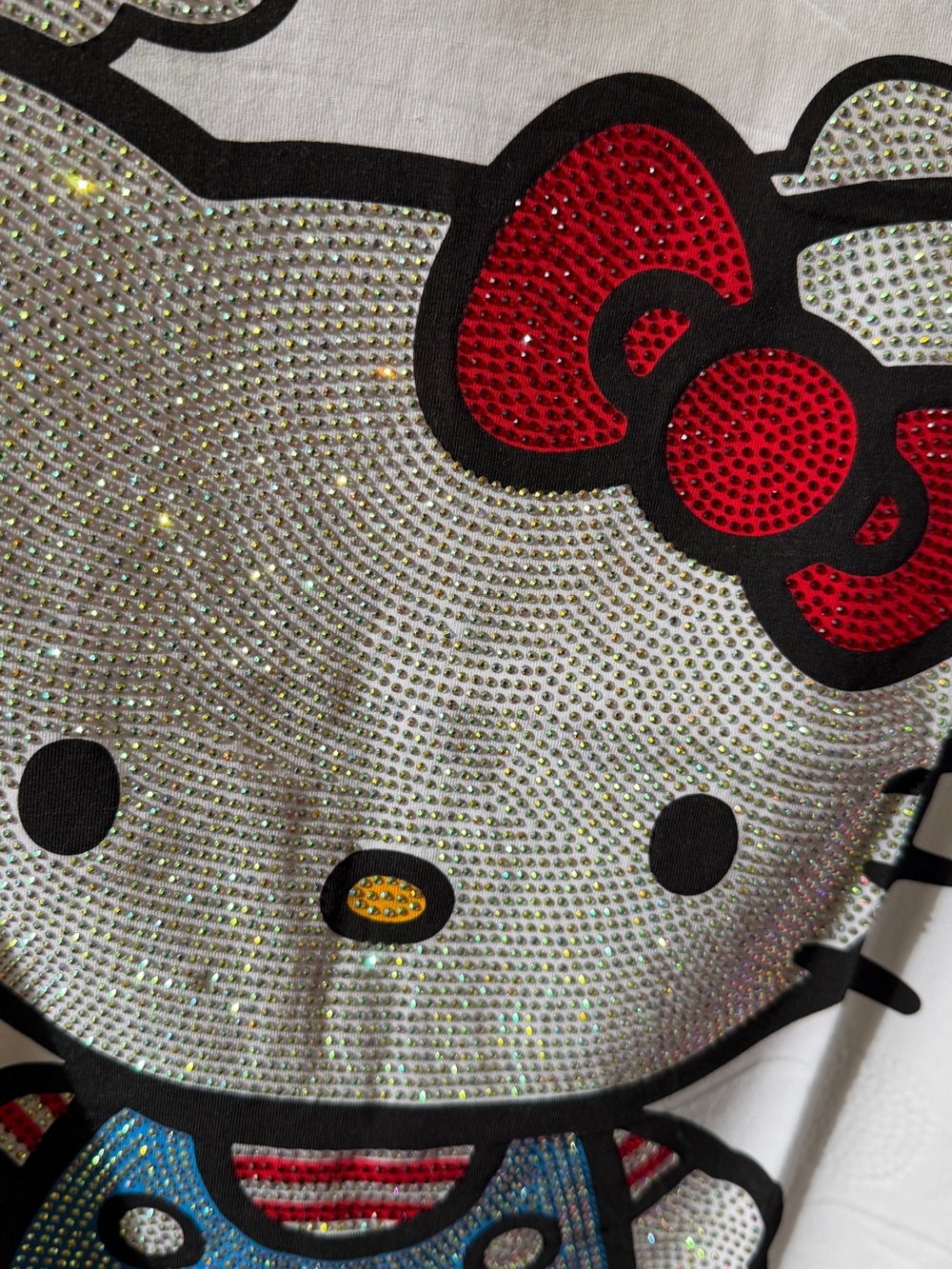Hello Kitty White Short Sleeve Tee with Red Bow and Rhinestones